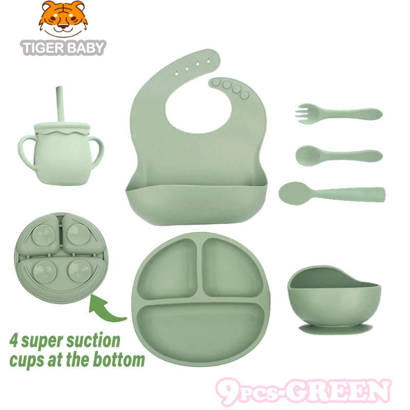Tiger Baby Set Piring Makan Bayi Silikon - Piring Silikon Bebas BPA & Set Makan Penting