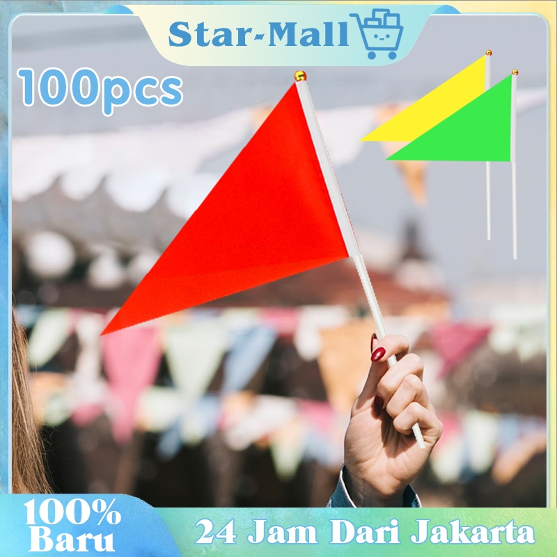 100Pcs Bendera Tangan Segitiga / Bendera Pawai / Bendera Stik Tangan Kain