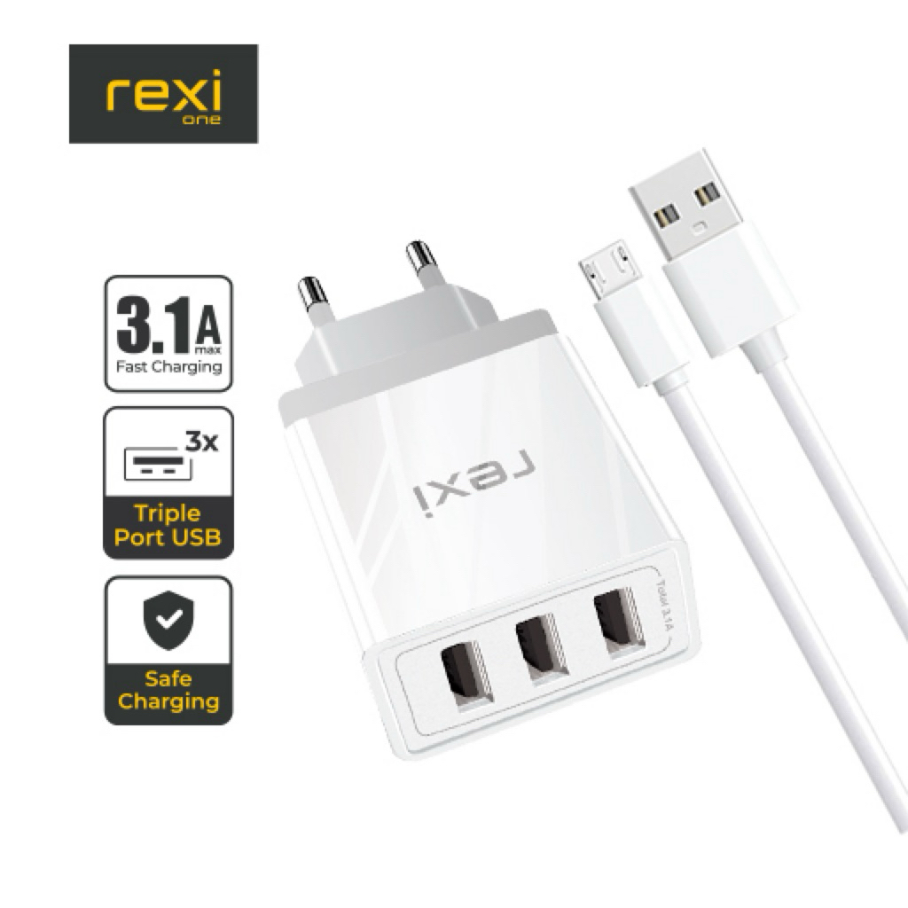 Rexi CF31-Cx / CF31-Mx Charger Type-C / Micro 3.1A Fast Charging Triple Port USB CF31