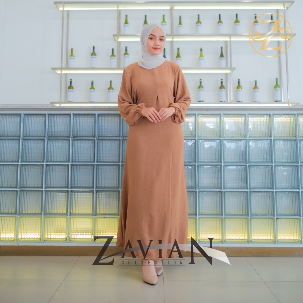 (Bisa COD) Zavian dress Crinkle Lengan Karet / Basic Abaya polos lengan karet