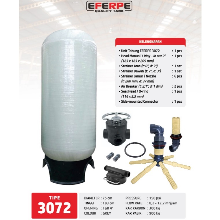 TABUNG FILTER AIR FRP 3072 TOP & BOTTOM 4" Untuk Filter Air Industri / Tabung Filter Air FRP 3072