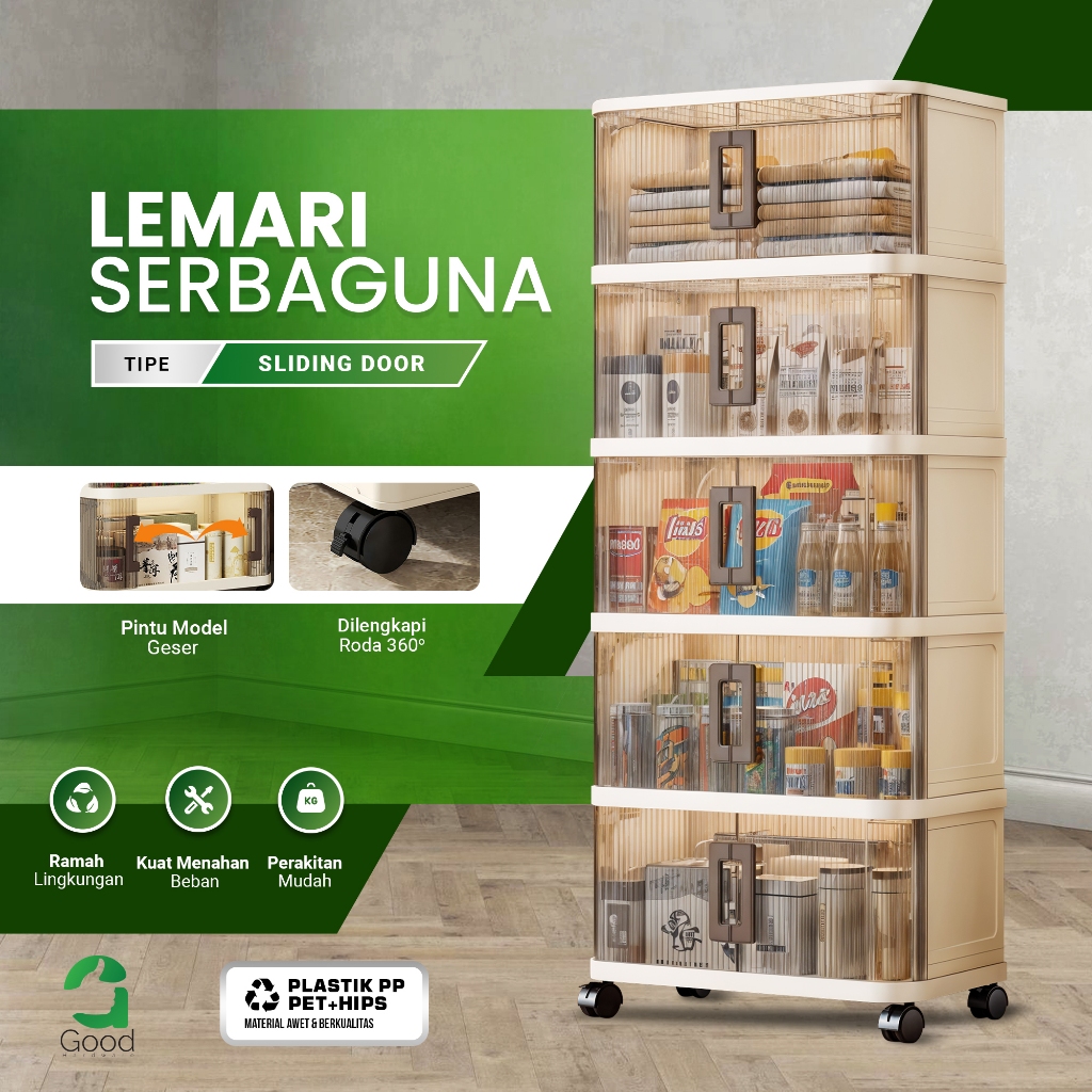 Lemari Pakaian Plastik Susun Anak 1-5 Susun Model Sliding Storage Cabinet Susun Lemari Dengan Roda