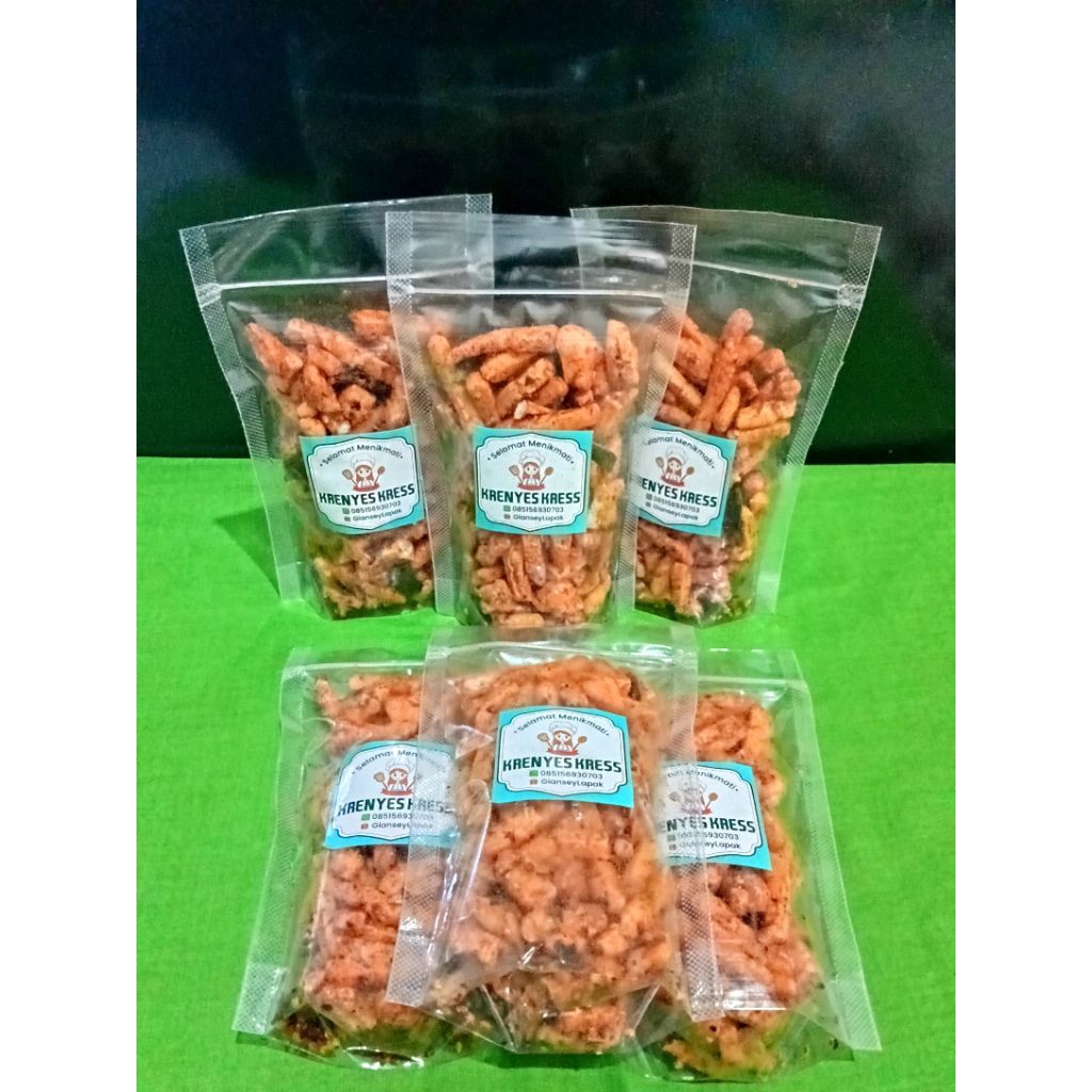 

Basreng pedas daun jeruk kemasan 100gram Krenyes kres