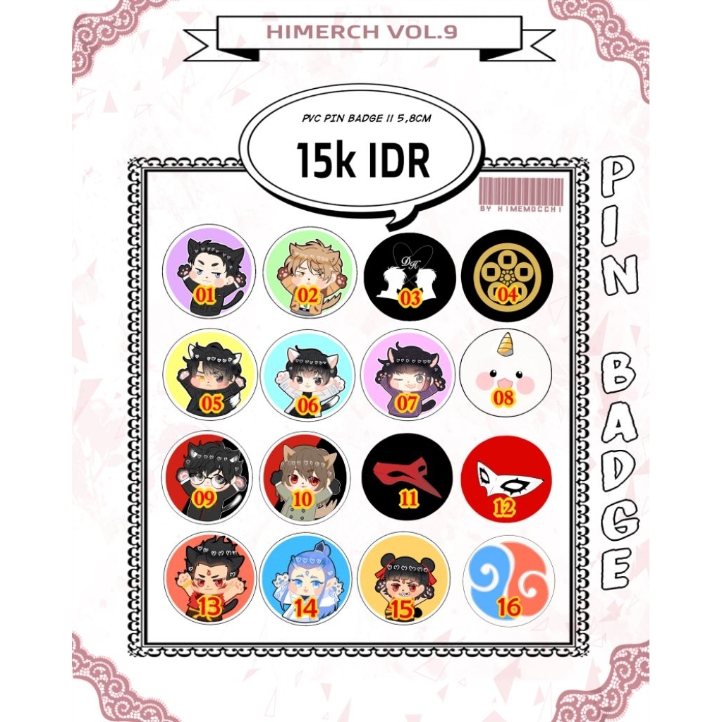 [READYSTOCK] Pin Peniti ORV FKBU PERSONA5 ANIME MANHWA