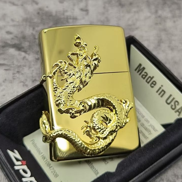 Zippo Dragon Flying Emblem Gold Plated Original