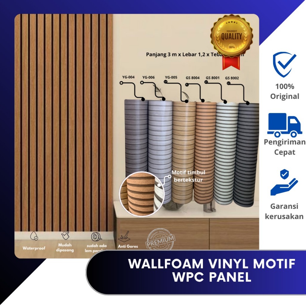 WALLFOAM Motif WPC PANEL UK Lebar 120CM x Panjang 3M / Wallfoam Dinding Vinyl / Foam Roll Sticker