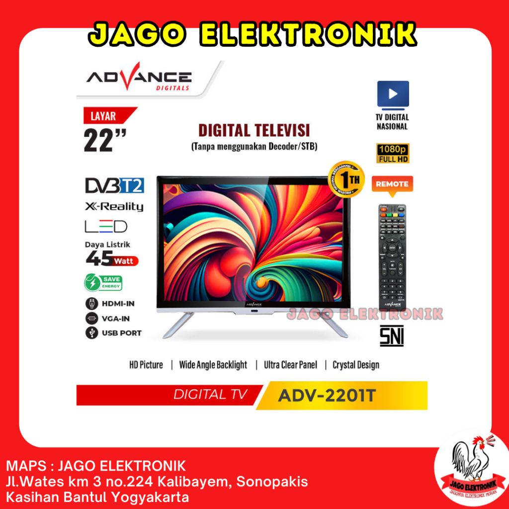 TV Digital Advance 22inch TANPA STB