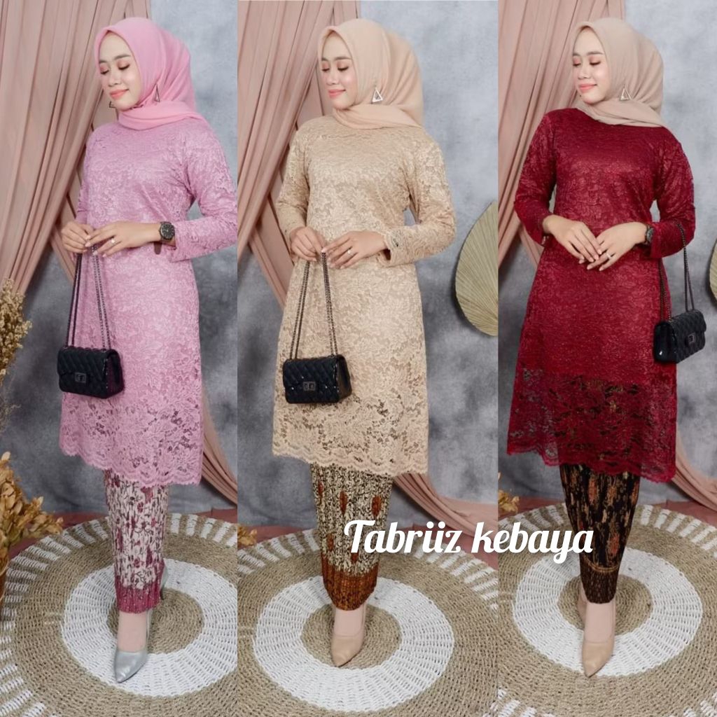 SETELAN KEBAYA BROKAT TUNIK MODERN / KEBAYA TUNIK BROKAT MUSLIM  / KEBAYA TUNIK JUMBO