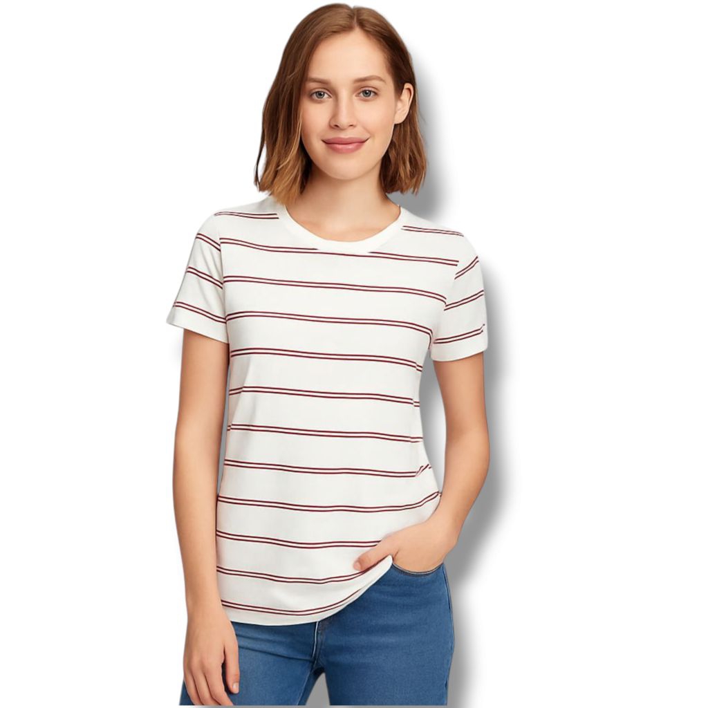 Kaos Wanita GAP Stripe Casual Lengan Pendek