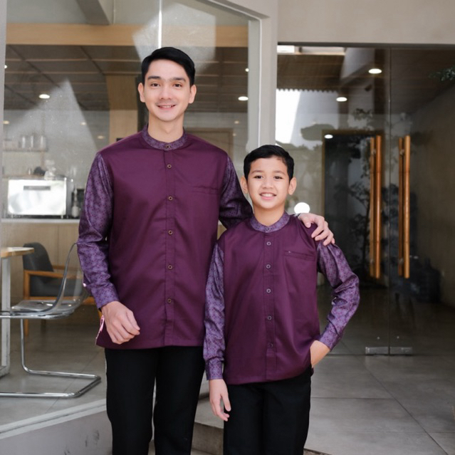 KEMKO COUPLE AYAH DAN ANAK WARNA BURGUNDY BAHAN TOYOBO