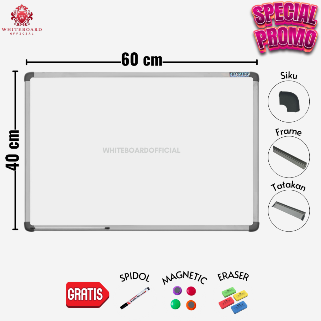 

SAKANA Papan Tulis White Board 40x60cm / Whiteboard Magnet Gantung Mudah Ditulis (SPECIAL PROMO)
