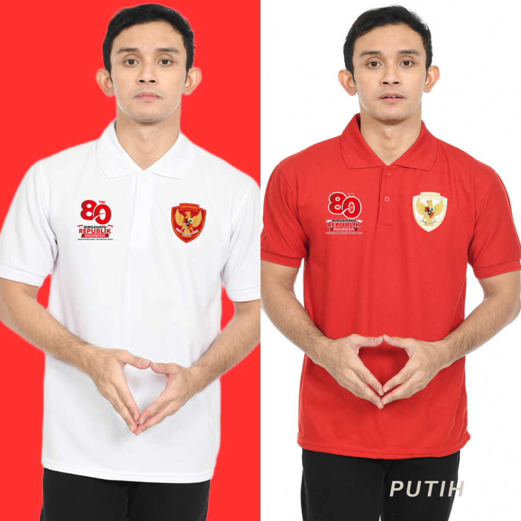 Kaos Polo Kerah Polos Logo HUT Kemerdekaan RI Ke 80 / Kaos Polo Motif Kemerdekaan