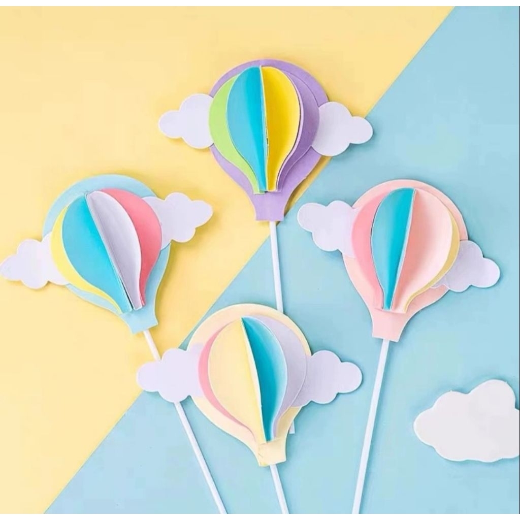 Topper Cake Balon Udara Awan Hiasan Kue Ulang Tahun