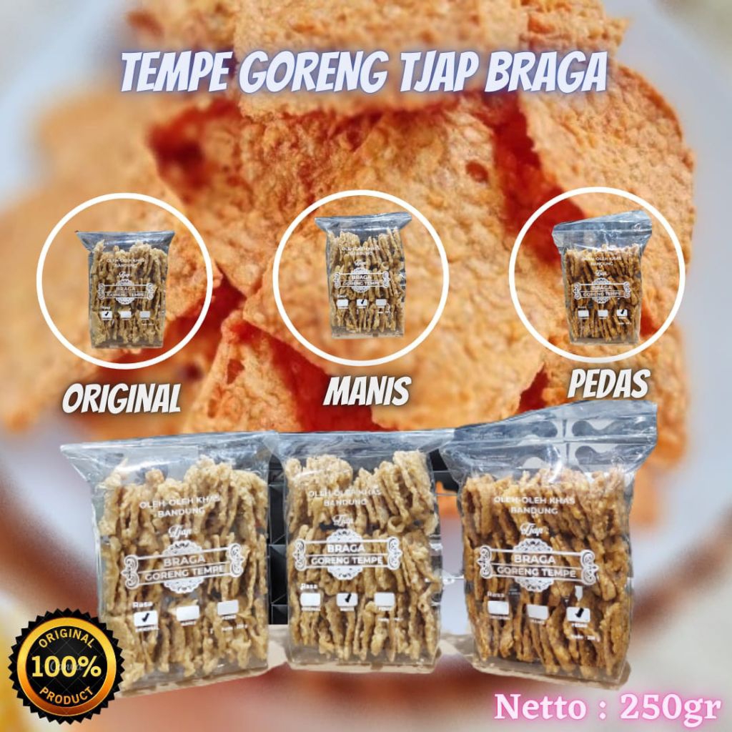 

TEMPE GORENG TJAP BRAGA 250GR / Tempe Kering Crispy Varian Rasa / Tempe Goreng Renyah Tjap Braga 250gr - Camilan Bergizi