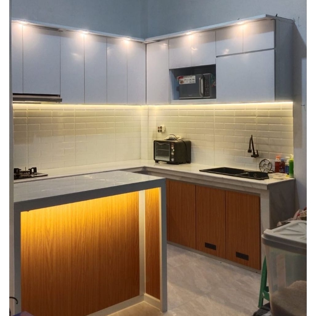 Kitchen set Alumunium Custom / kitchen set Alumunium Pintu Model Double Layer