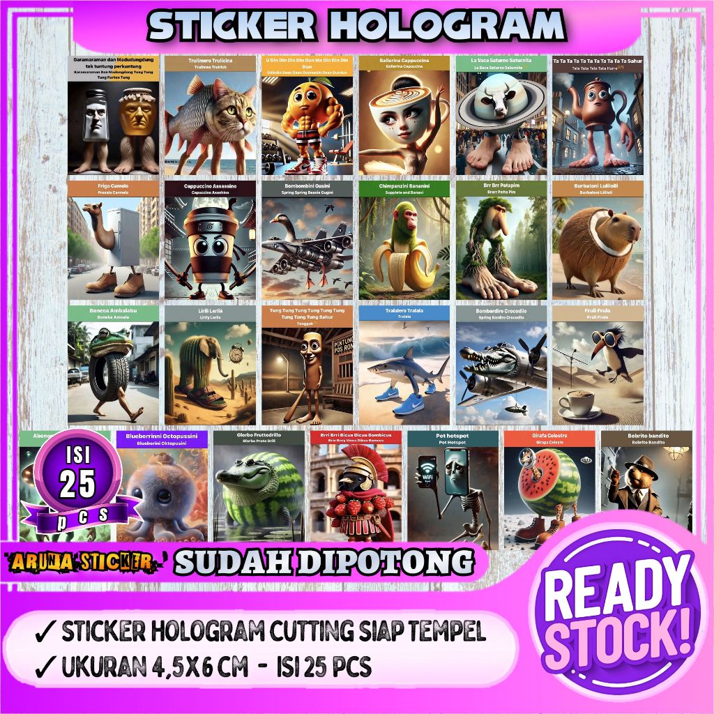 

Sudah Dipotong Sticker Anomali Tung Tung Tung Sahur Brainrot Isi 25 pcs Hologram