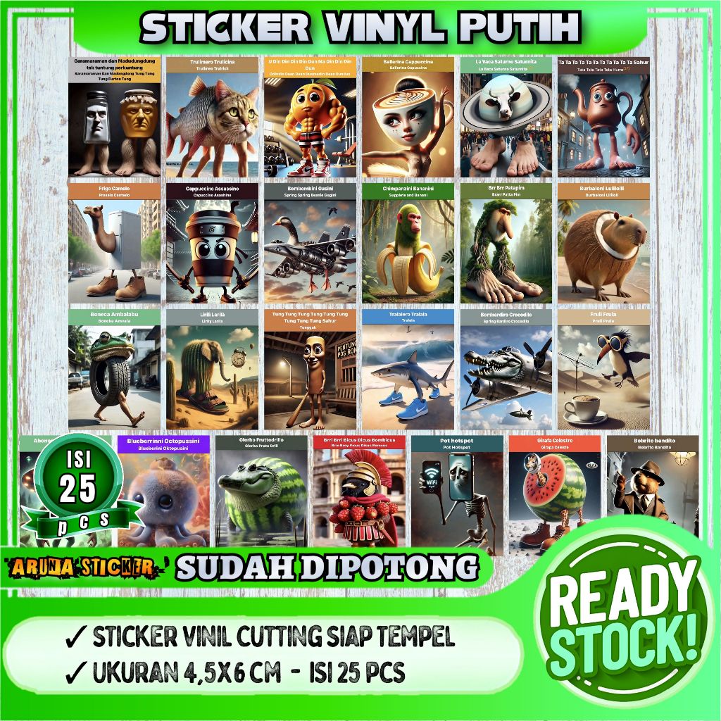 

25 pcs Sticker Tung Tung Sahur Anomali Brainrot Sudah Dipotong Tinggal Tempel