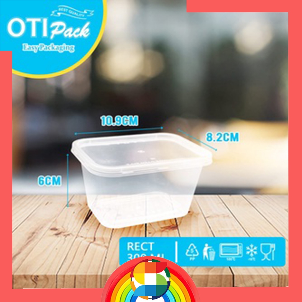 Thinwall / Otipack / Kotak Makan PERSEGI PANJANG 300ml + tutup /wadah plastik box tahan freezer dan 