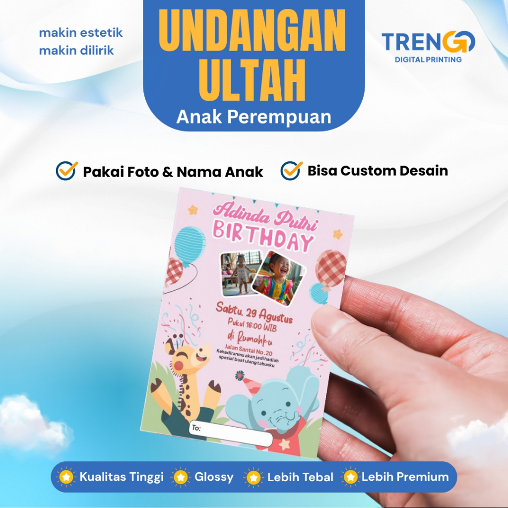 Undangan Ulang Tahun Anak Perempuan | Undangan Ultah Anak | Kartu Undangan Ultah Anak Cewek Estetik