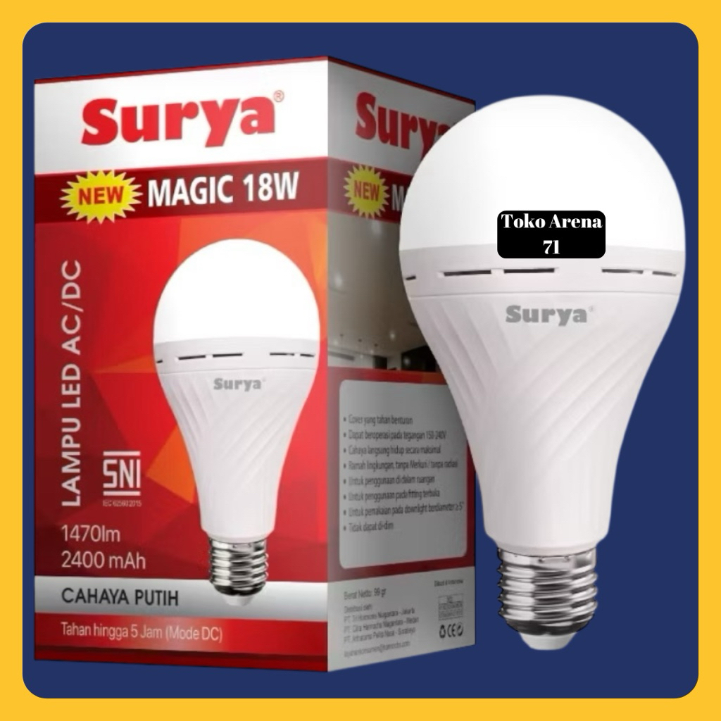 Surya Lampu Emergency 18W 18 Watt Bohlam LED Surya Magic Bohlam Emergency AC/DC 18 W 18Watt Cahaya P