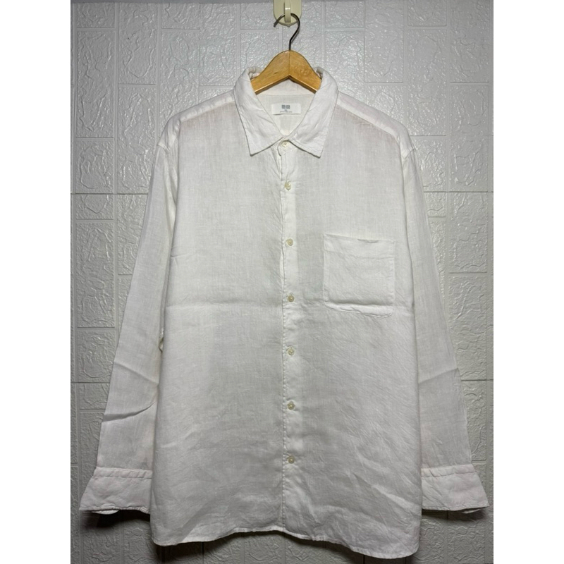 KEMEJA PUTIH UNIQLO LINEN SHIRT (size besar)