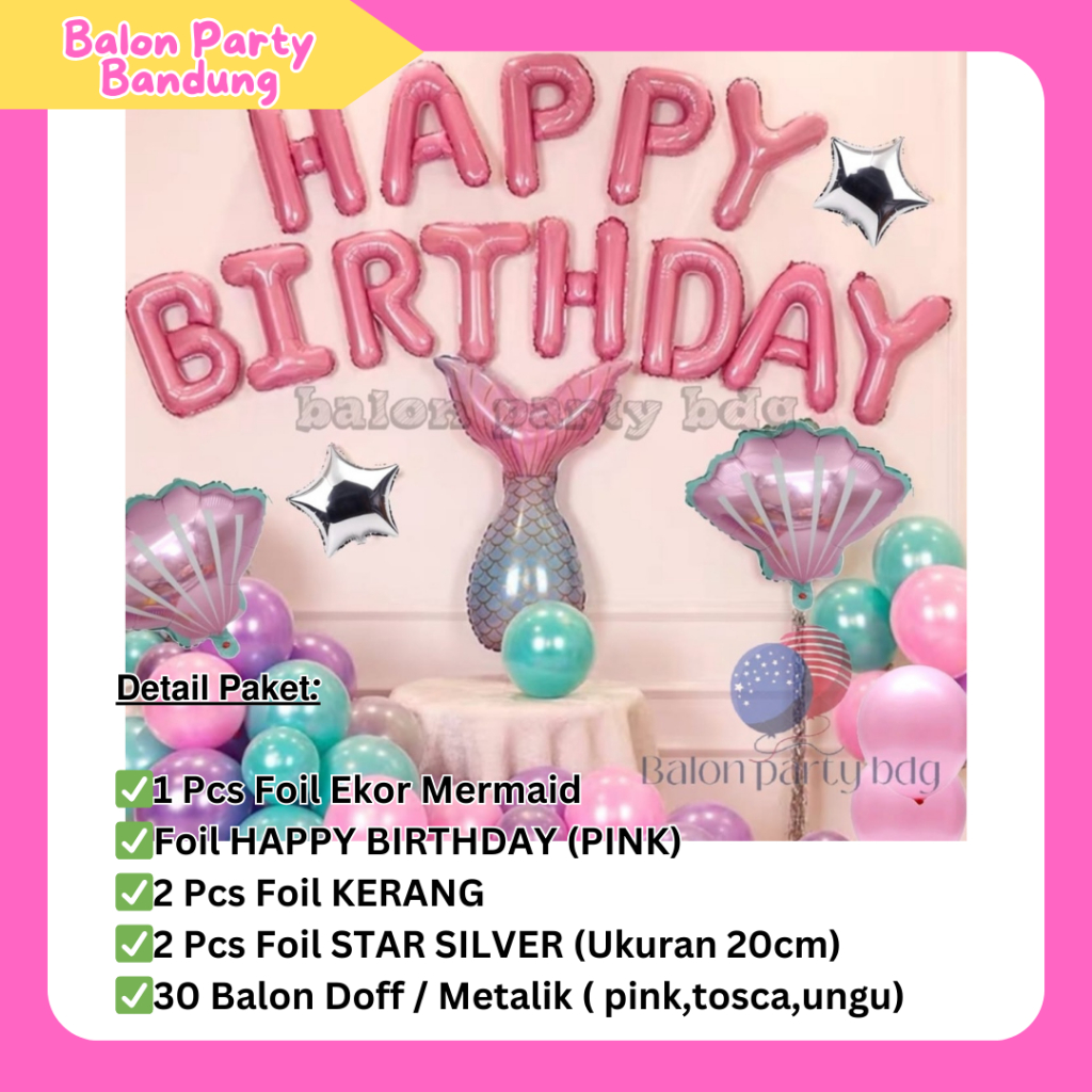 BALON PARTY Paket Dekorasi Ekor Mermaid (Kode 1) / Foil Karakter Ulang Tahun Anak Putri Duyung