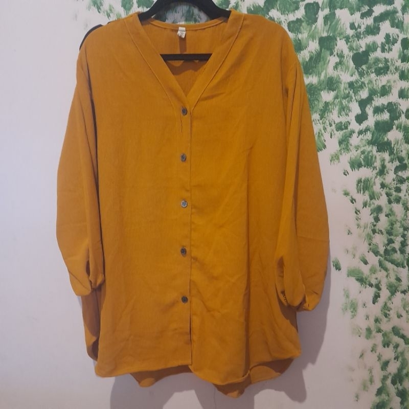 Preloved Blus Blouse Baju Celana One Set Jumbo Polos Motif