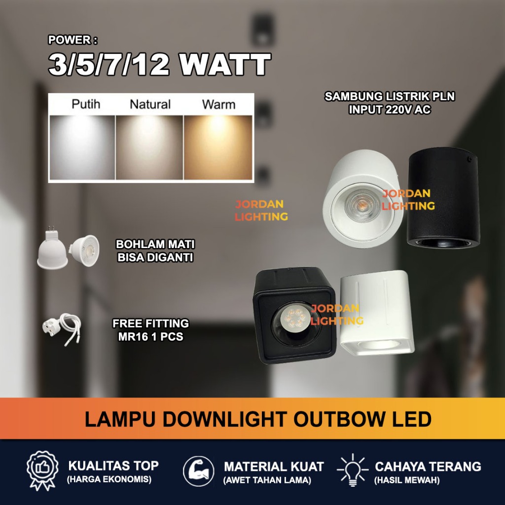 Lampu Sorot LED MR16 Tempel Plafon 3W 5W 7W 12W - Downlight Outbow Spotlight Ganti Bohlam