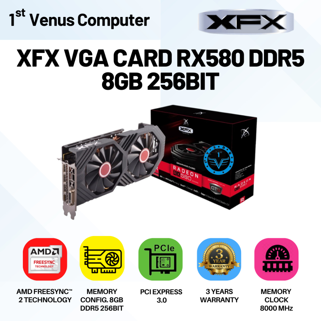 VGA CARD XFX Radeon RX 580 8GB GDDR5 256Bit VGA RX580 / GPU XFX Radeon RX 580 KHUSUS UNTUK GAMING / 