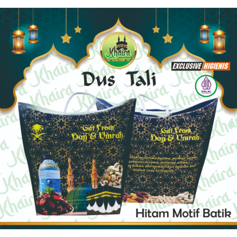 

Grosir Dus Oleh Oleh Haji Dan Umroh Teng-Teng Tali Kardus Hitam Motif Batik. 1 pack isi 25 pcs