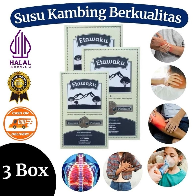 

(COD) 3 Box Susu Kambing Etawaku Platinum 200gr | Atasi Asma Sesak Nafas Bronchitis | Nyeri Sendi