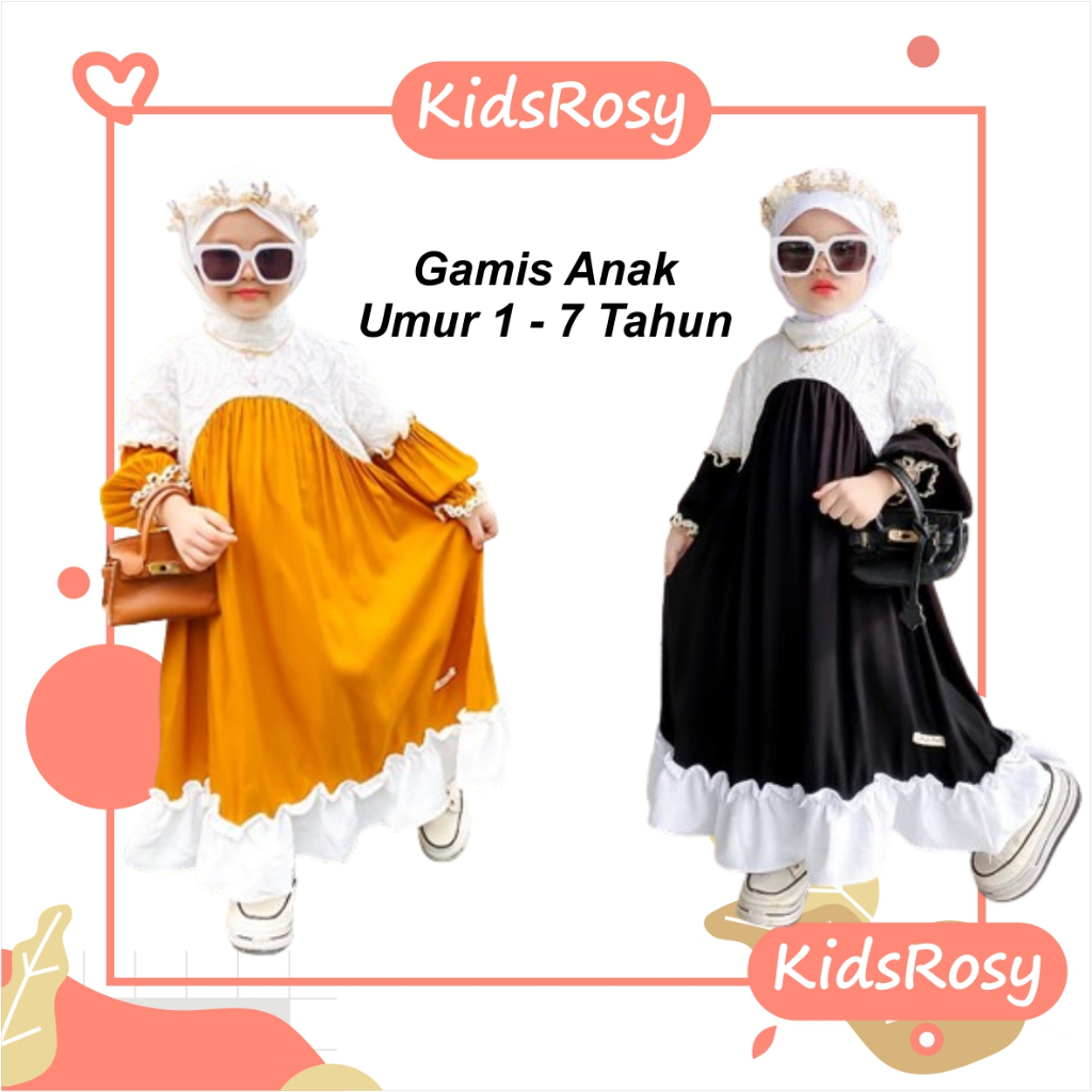 Baju Gamis Muslim Brokat Anak Perempuan Terbaru Premium 1 - 7 Tahun - Kids Rosy