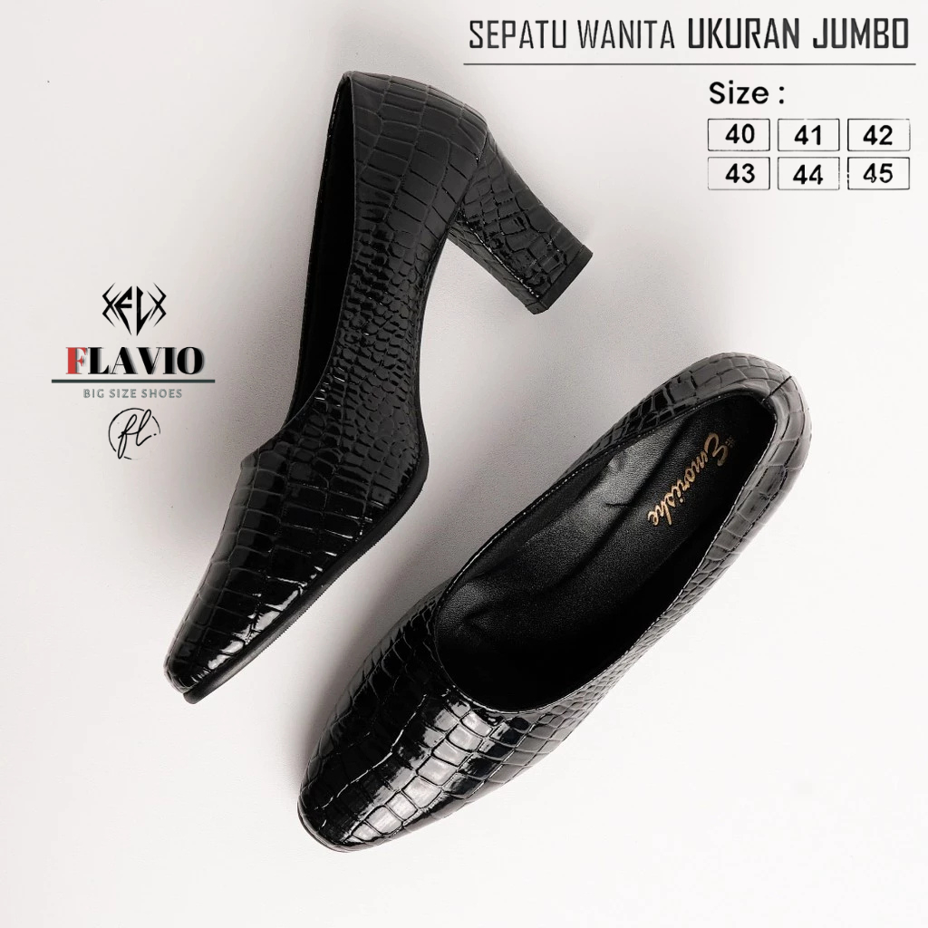 Sepatu Pantofel High Heels Formal Wanita Kulit Croco Big Size 40 41 42 43 44 45 Sepatu Kantoran Ukur