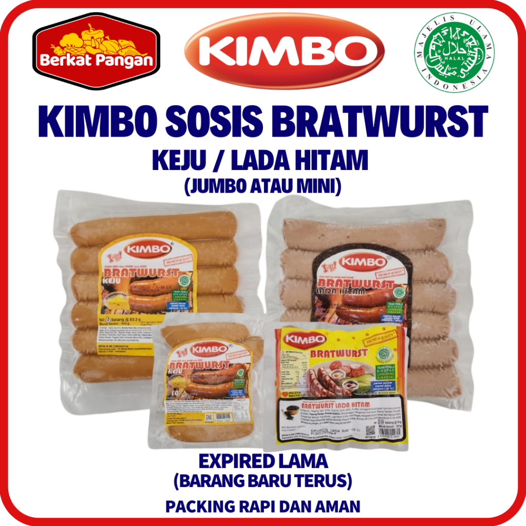 

KIMBO Sosis Sapi Bratwurst Keju / Lada Hitam Jumbo Mini 500gr