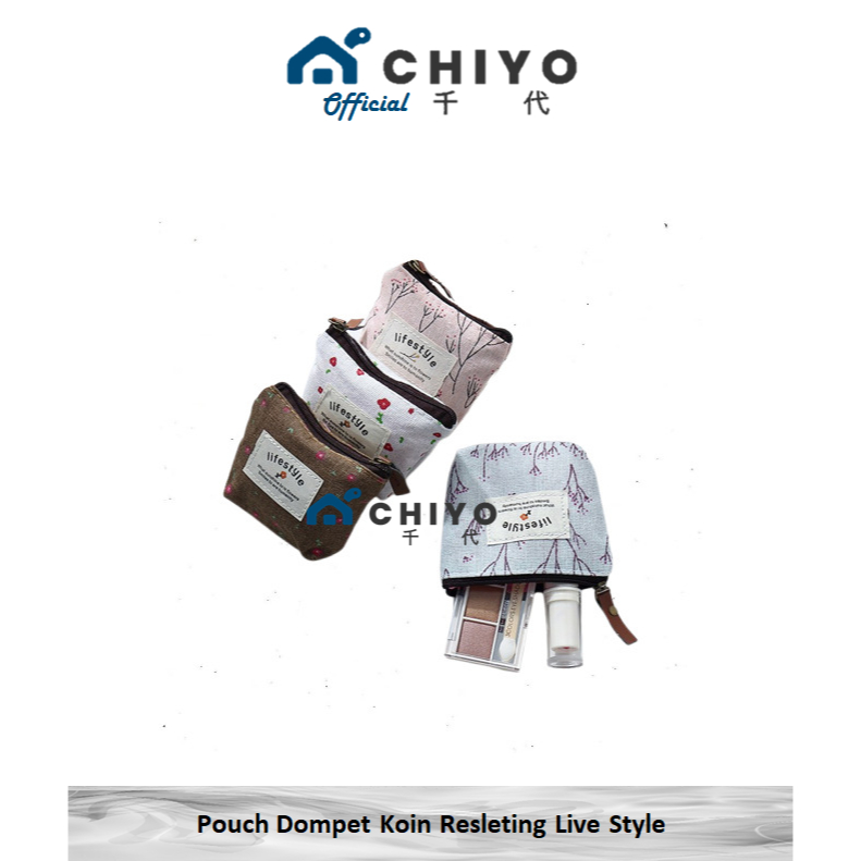 CHIYO Living - Pouch Dompet Koin Resleting Live Style Kanvas Dompet Serbaguna