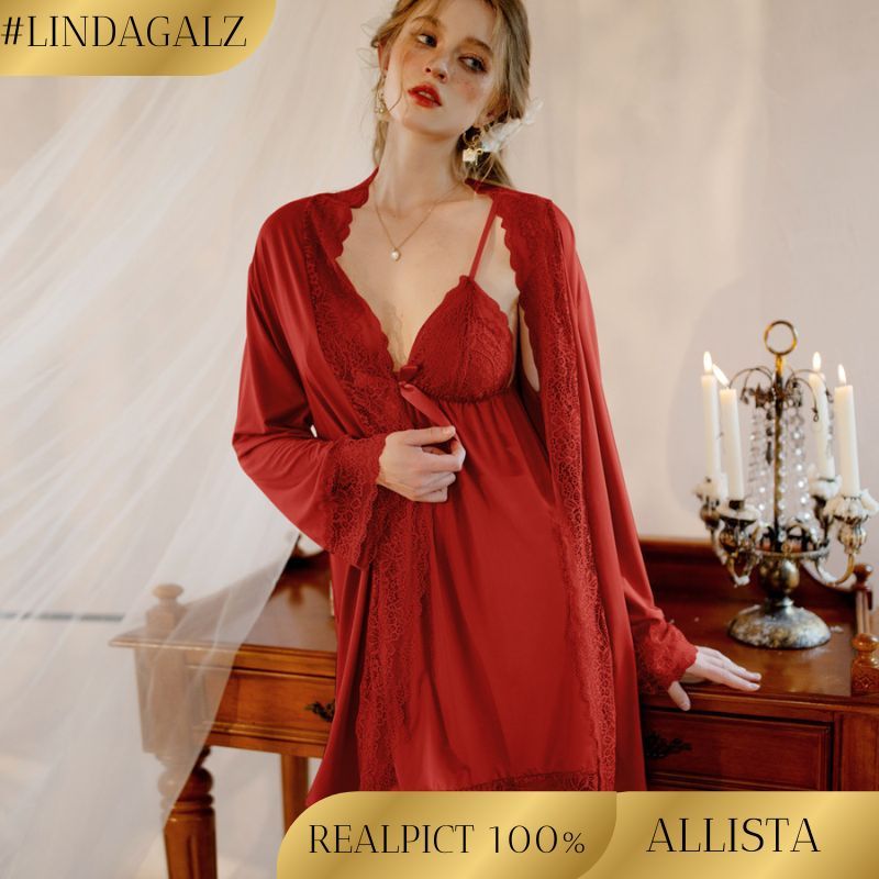 BERKUALITAS LindaGalz ALLISTA Pakaian Tidur Wanita Dewasa Baju Tidur Sexy Kimono Lingerie Jumbo Big