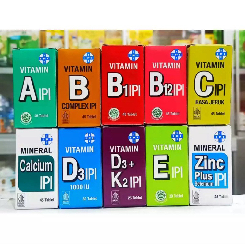 Vitamin A IPI, B1 IPI, B12 IPI, B Complex, C IPI, Calcium IPI, D3 IPI, D3 + K2 IPI, E IPI, Zinc Plus