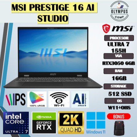 MSI PRESTIGE 16 AI STUDIO ULTRA 7 155H RTX3050 6GB/ 16GB 1TB 16.0QHD