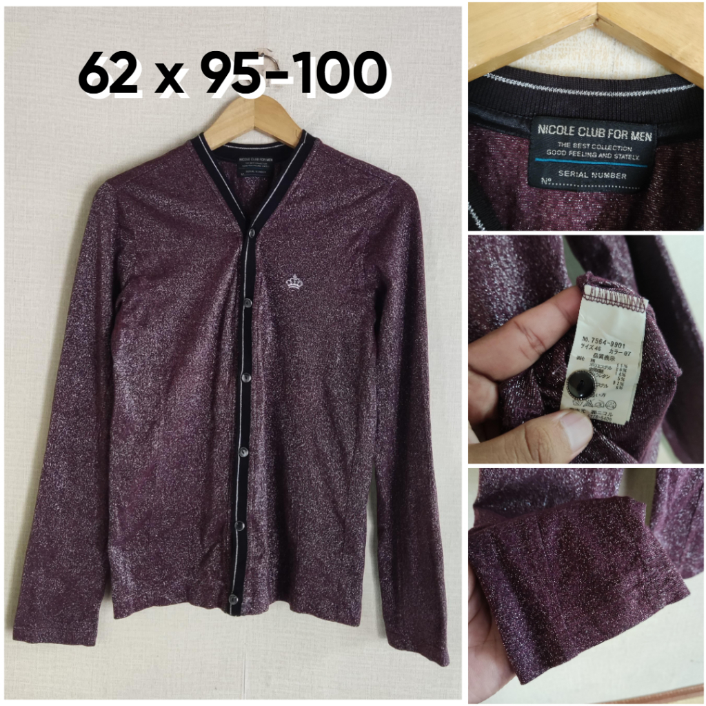 Cardigan Nicole Club Coklat Tua Blink Blink Glitter V Neck Size M Pria Wanita Atasan Outer Unisex A1