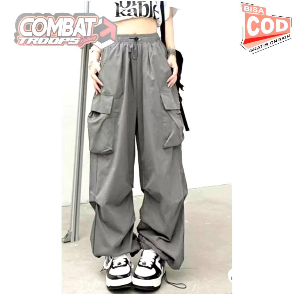 baggy pants cargo harajuku oversized multi saku untuk pria dan wanita wide leg kasual