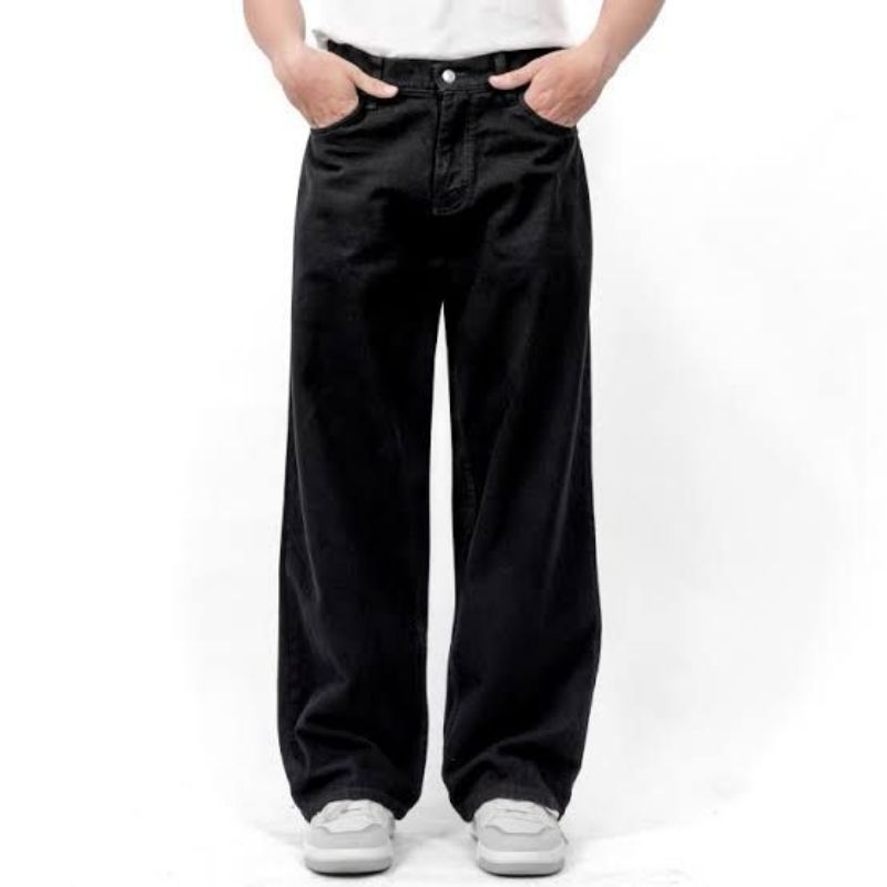 Celana Jeans Panjang Pria Wide Leg Baggy Korean Style Gombrong
