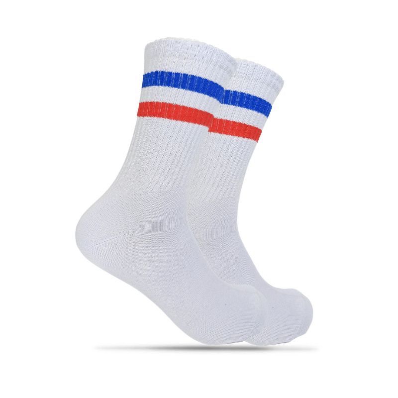 FGS - Kaos Kaki Oldschool Casual | Strip 2 Biru Merah | Putih Basic