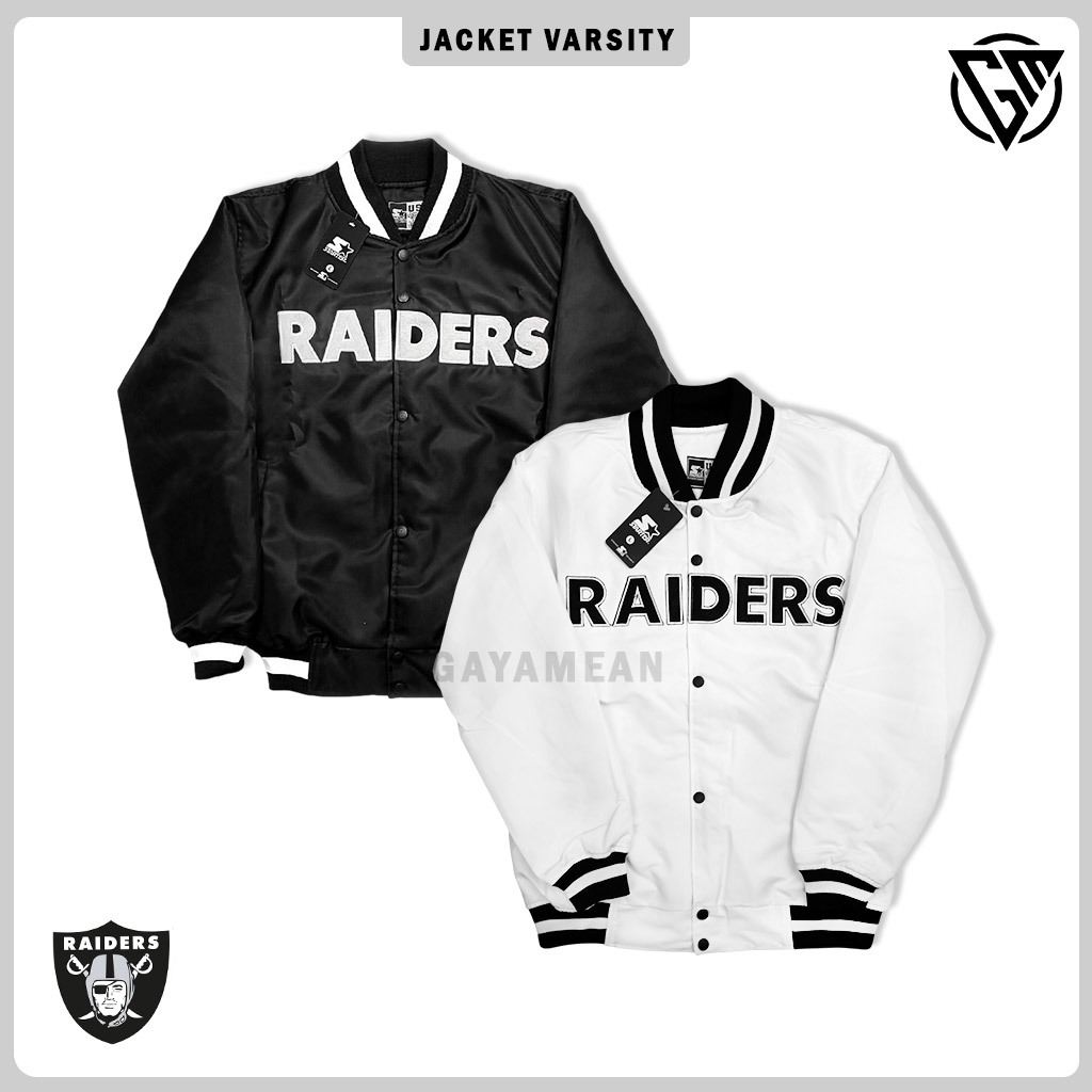 GAYAMEAN - Jaket Varsity Bomber Vintage Raiders Pria Wanita Full Bordir Taslan Premium