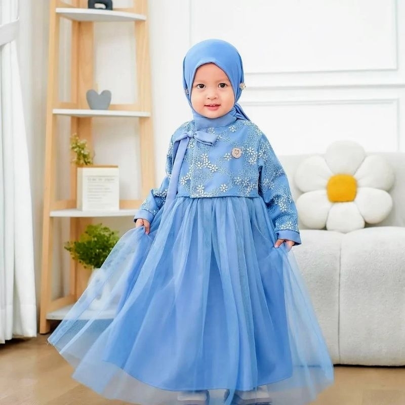 Mafaza Gamis Anak Perempuan Terbaru Usia 3-8 Tahun Baju Lebaran Anak 2025 Mat Velvet Mix Brokat