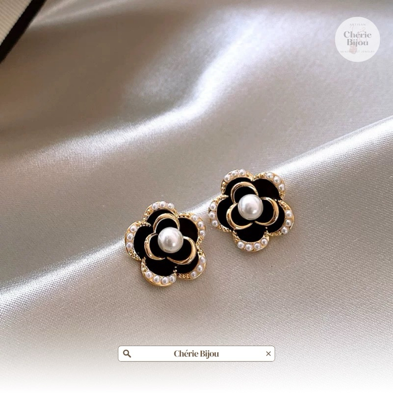 Chérie Bijou Anting Anting Wanita Elegan Manis Perempuan Bunga Mawar Pearl Mutiara Emas