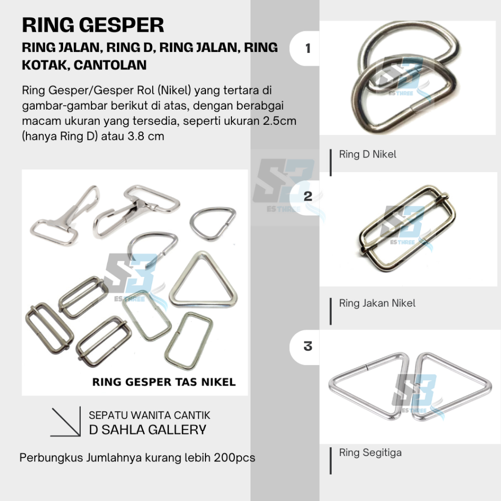 Ring Tas Gesper Sabuk Tali Rol Nikel Ring D Ring Segitiga Cantolan Persegi Panjang