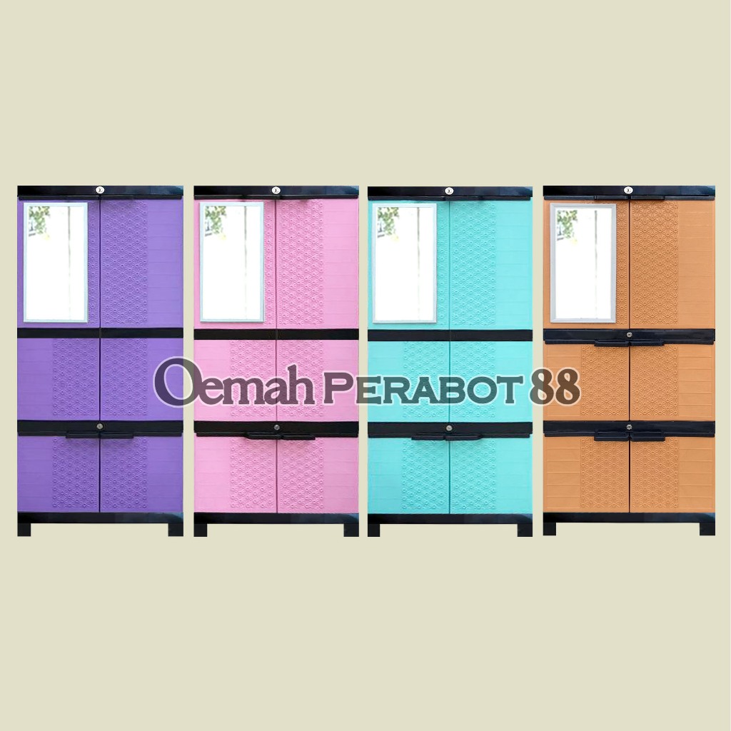 Lemari Baju Plastik 4 Susun Tingkat Jumbo Gantung Rak Pakaian Kabinet Cermin Kunci Excel Multifungsi