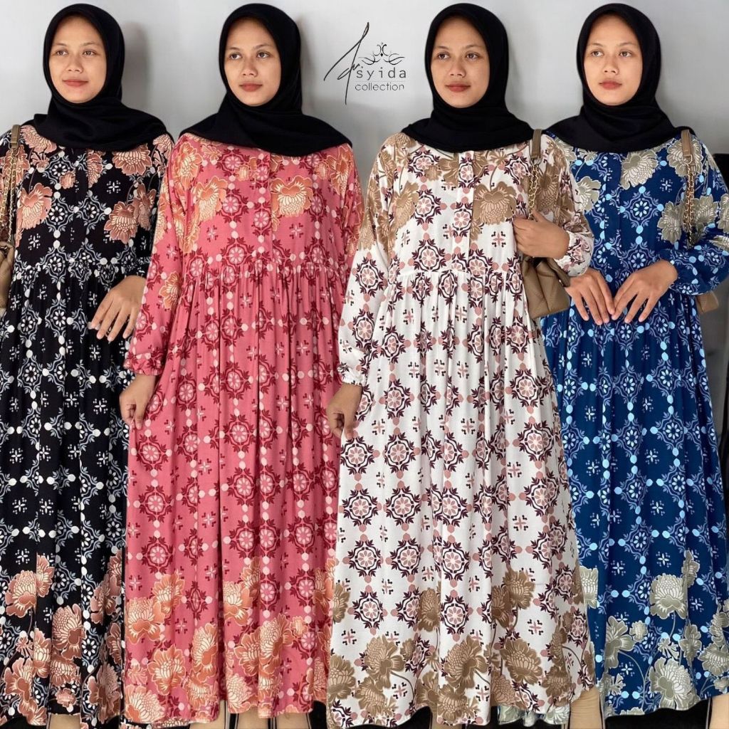 Midi Dress Rayon MotifEtnik FREYA Bahan Rayon Premium Terlaris Busui Friendly Adem Nyaman Daster(SG)
