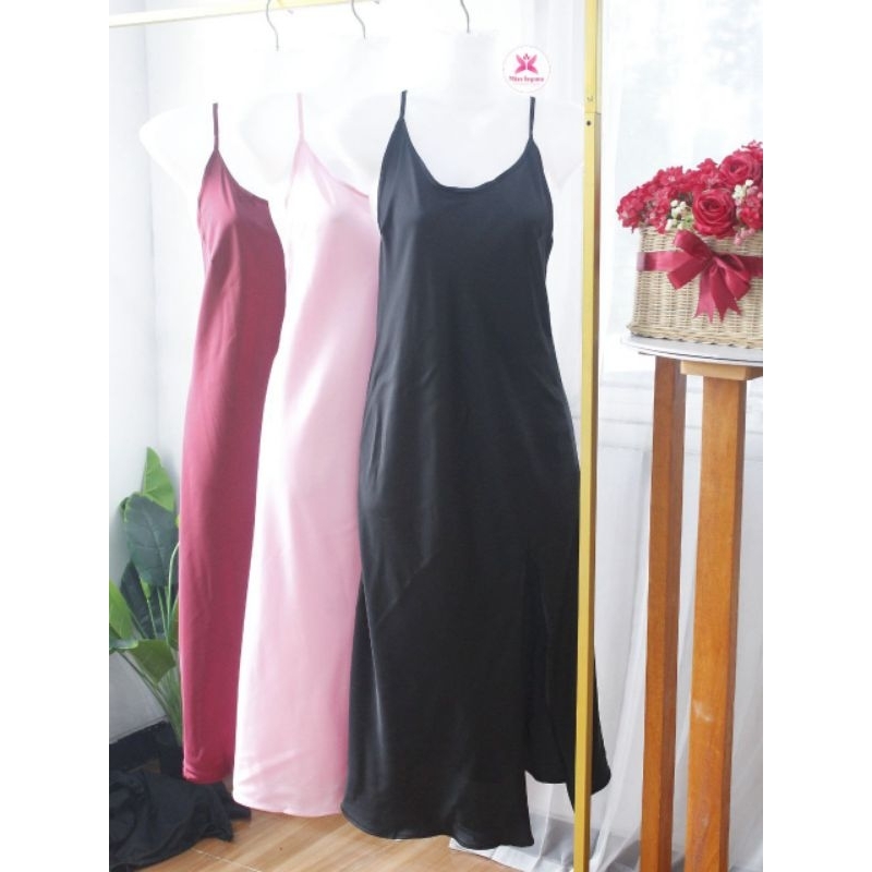 Long Dress Silk Baju Panjang Seksi BD07 Premium Silk Baju Tidur Wanita Baju Panjang Sutra Baju Dinas