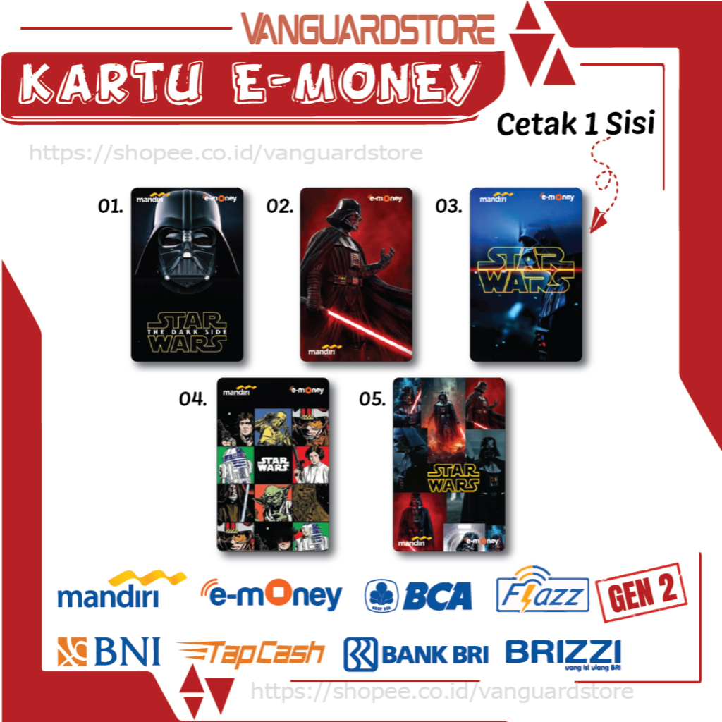 KARTU E MONEY E TOLL KARAKTER STAR WARS EMONEY MANDIRI FLAZZ BCA BNI TAPCASH BRIZZI BRI - 1 SISI